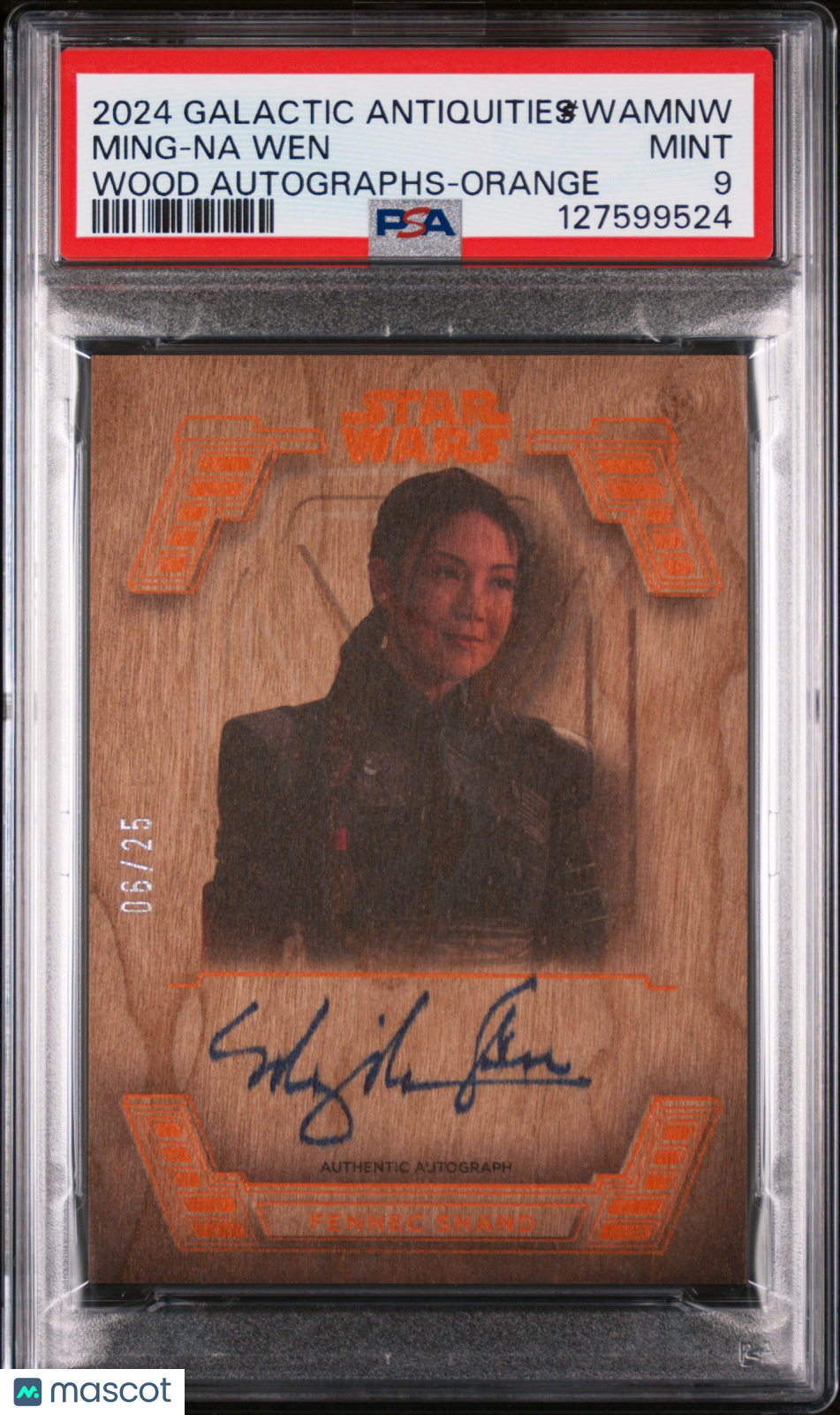 2024 Topps Star Wars Galactic Wood Autograph Ming-Na Wen #/25 Auto PSA 9