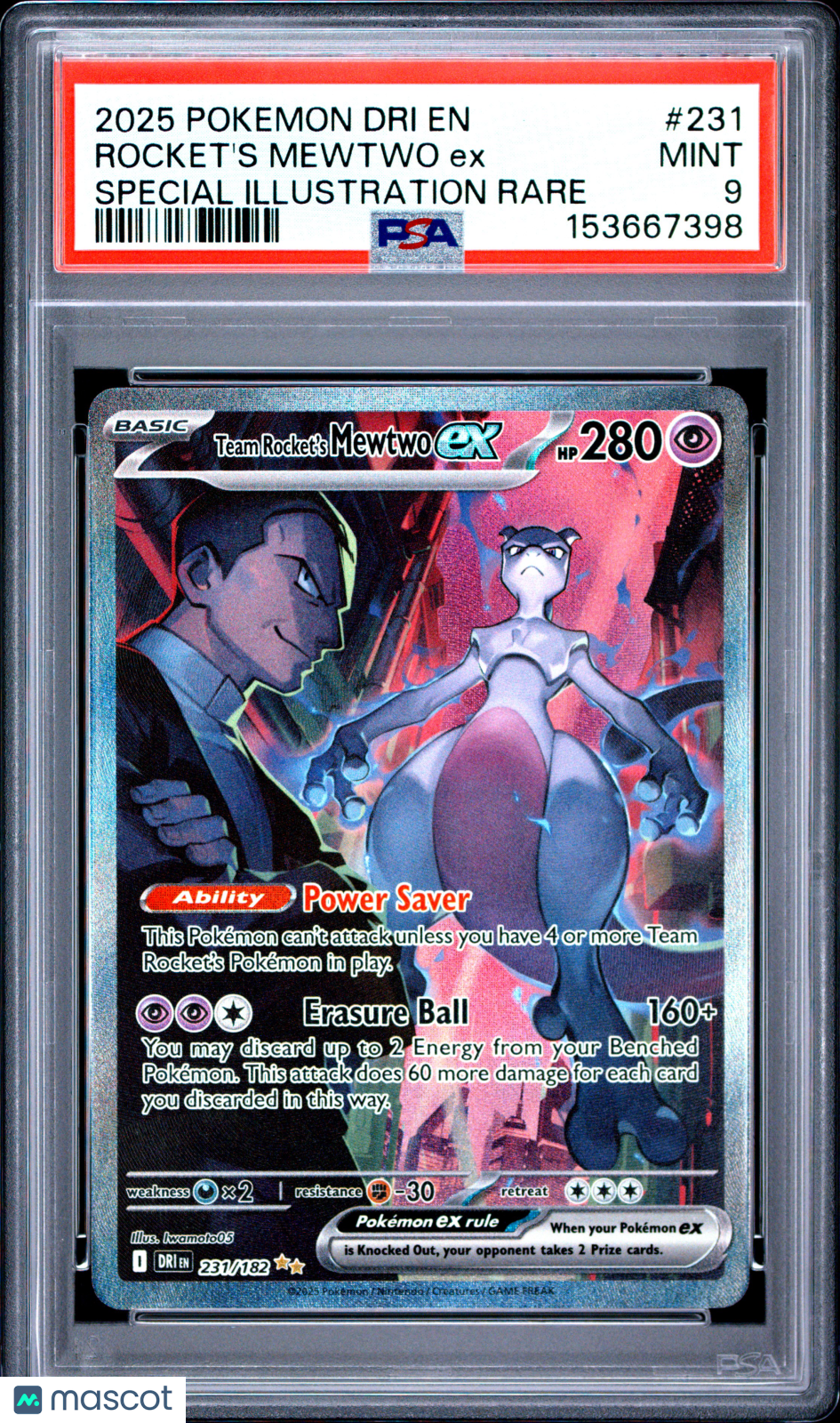 2025 Pokemon Destined Rivals Rocket's Mewtwo EX Special Ill Rare PSA 9 #231 Mint
