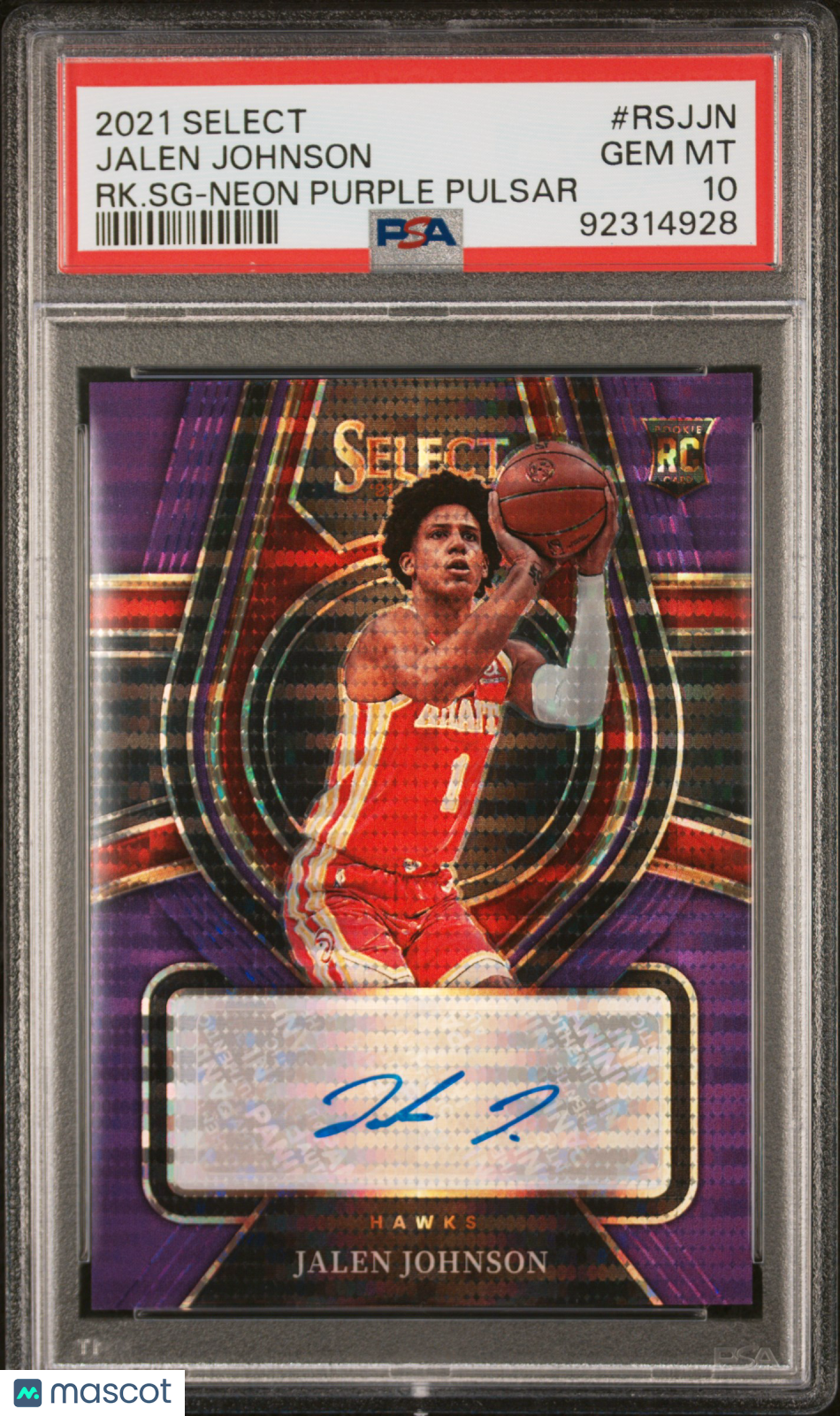 2021 Select Rookie Signatures Jalen Johnson #/15 Neon Purple Pulsar PSA 10 Hawks