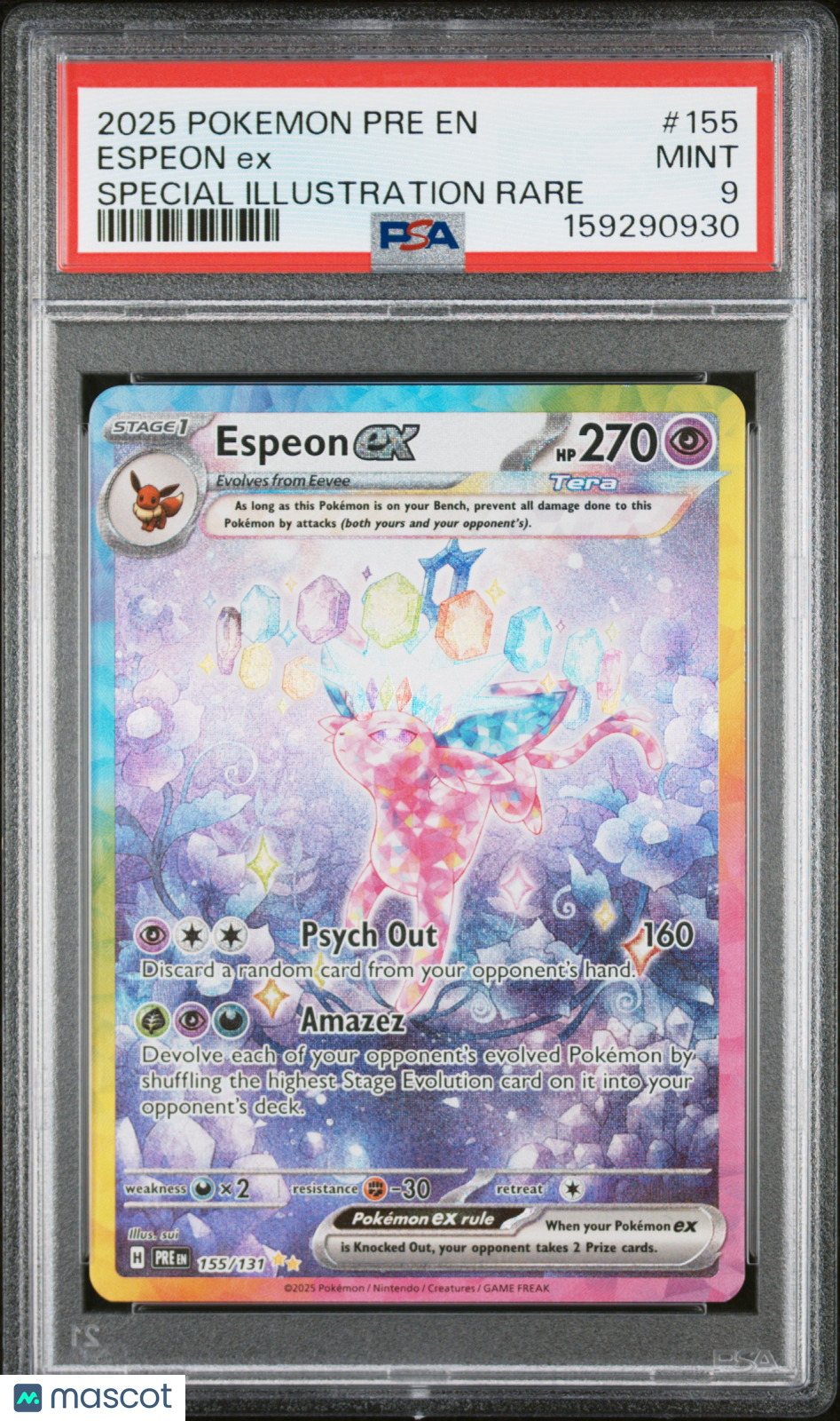 2025 Pokemon Prismatic Evolutions Espeon EX Special Illustration Rare PSA 9 #155