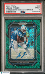 2022 Panini Prizm Jelani Woods #359 Auto Rookie Green Shimmer #5/5 PSA 9 Jets