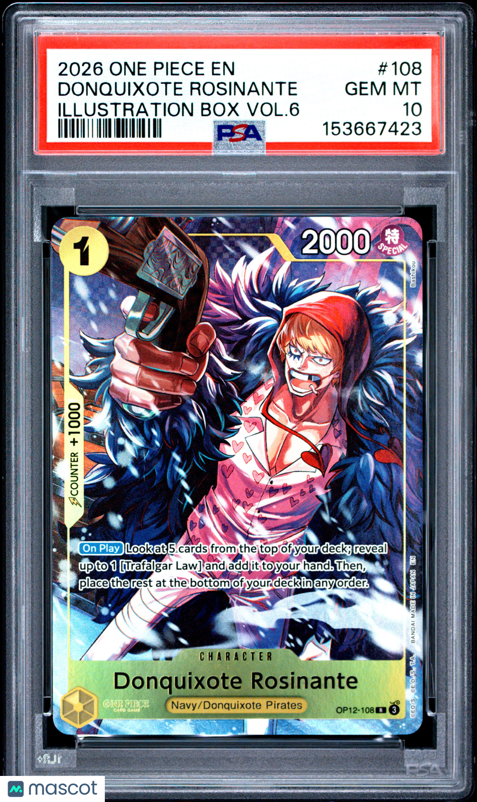 2026 One Piece Promos Donquixote Rosinante Foil Full Art Gem Mint Promo Illustration Box Vol.6 PSA 10 #108