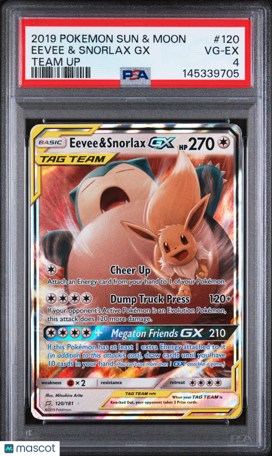 2019 Pokemon Sun & Moon Team Up Eevee & Snorlax GX Tag Team PSA 4 #120