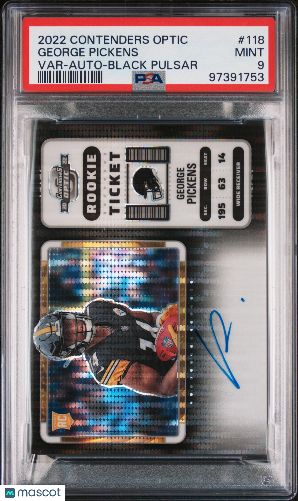 2022 Contenders Optic George Pickens #118 Var Auto Black Pulsar #8/8 PSA 9