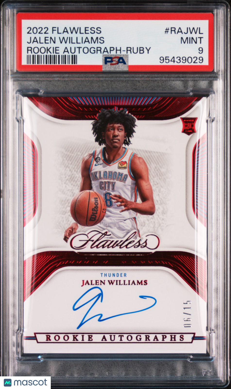 2022 Panini Flawless Rookie Autograph Jalen Williams #/15 RUBY AUTO PSA 9