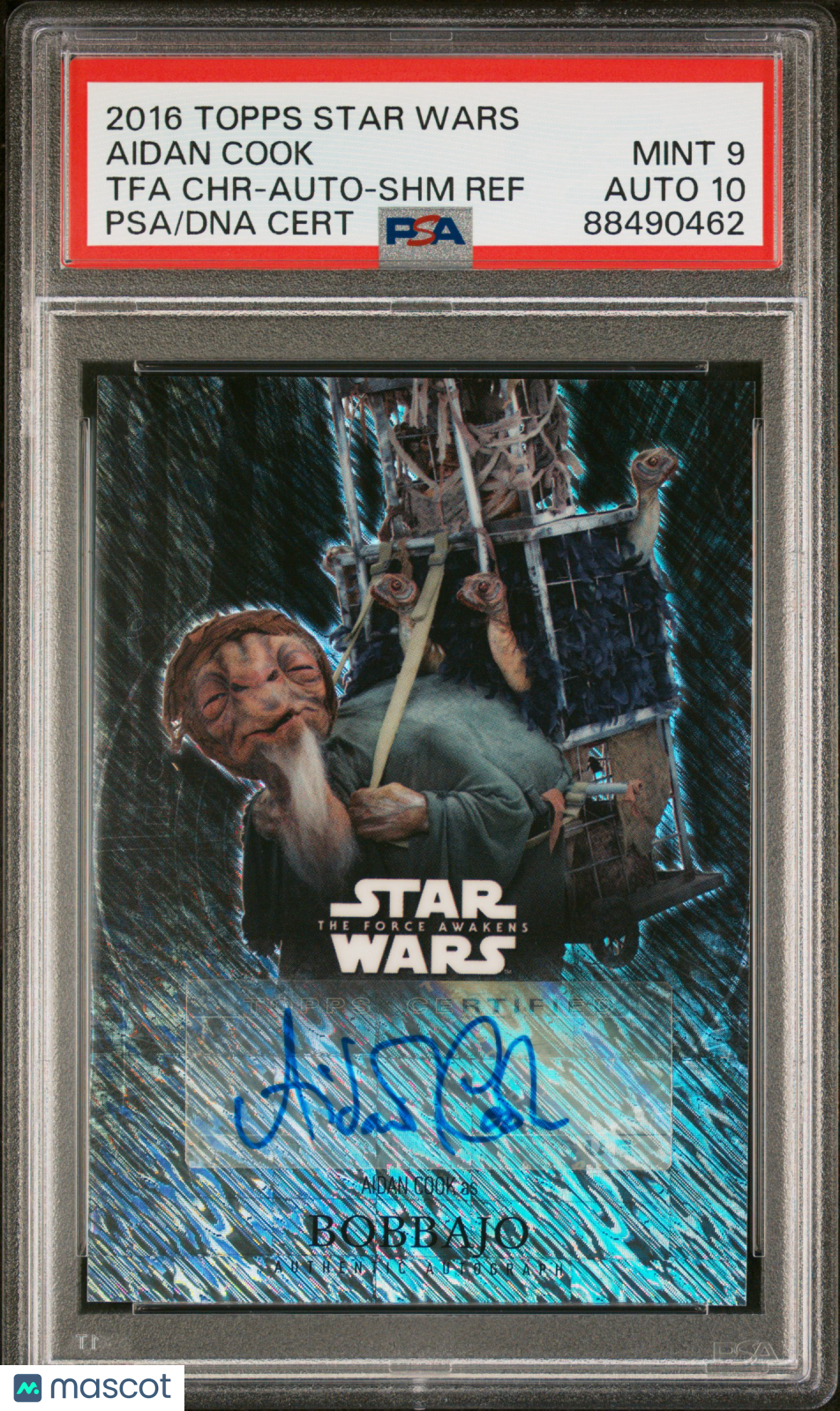 2016 Topps Star Wars TFA Chrome Autograph Aidan Cook Shimmer Ref /10 PSA 9