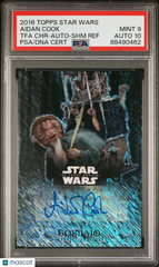 2016 Topps Star Wars TFA Chrome Autograph Aidan Cook Shimmer Ref /10 PSA 9