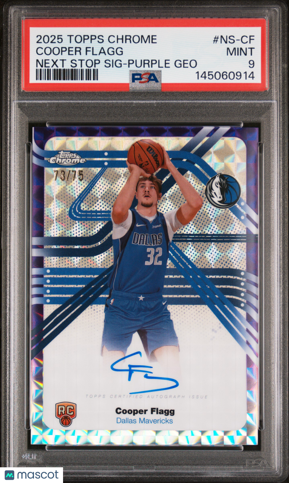 2025 Topps Chrome Cooper Flagg Rookie Auto Purple Geo Ref /75 RC PSA 9