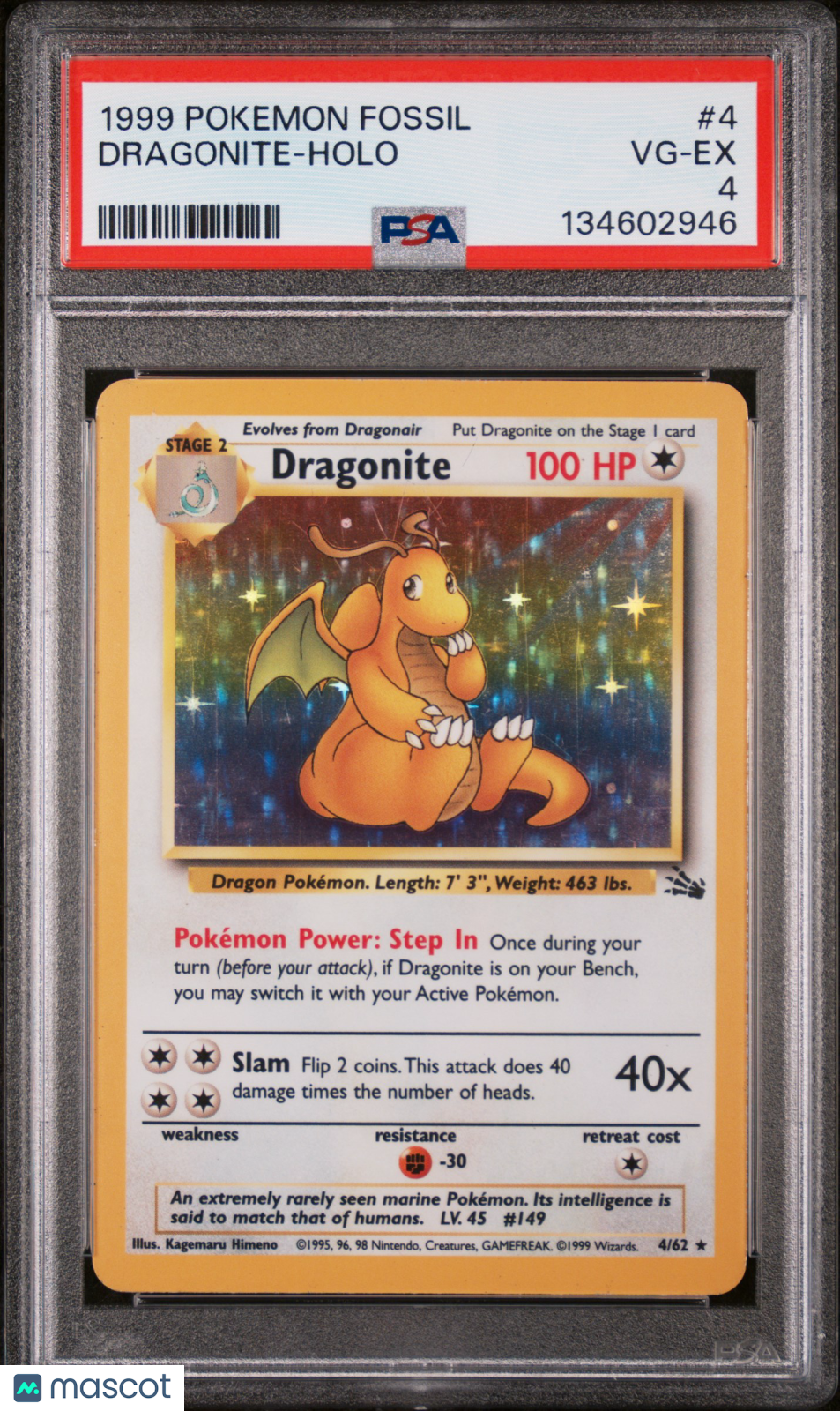 1999 Pokemon Fossil Dragonite Holo Holo PSA 4 #4