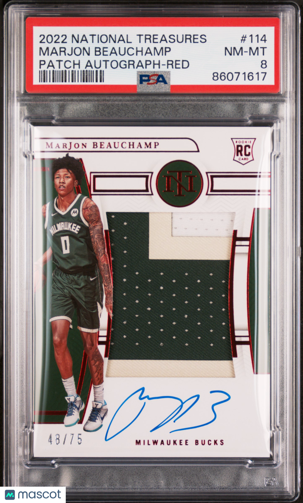 2022 National Treasures Marjon Beauchamp #114 PSA 8 Rookie Auto Patch #/75