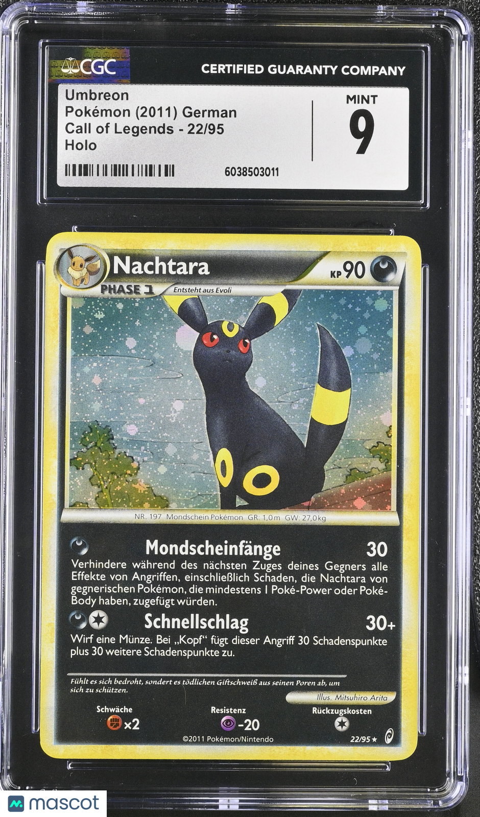 2011 Pokemon Call Of Legends Umbreon Holo German CGC 9 #22/95 Mint Low Pop
