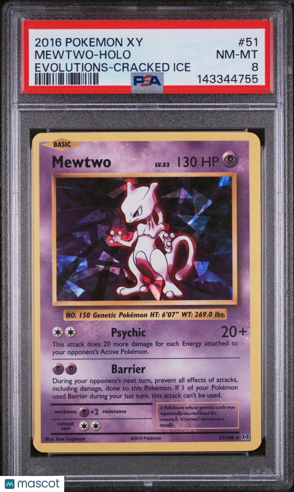 2016 Pokemon Xy Evolutions Mewtwo Holo Holo Evolutions-Cracked Ice PSA 8 #51