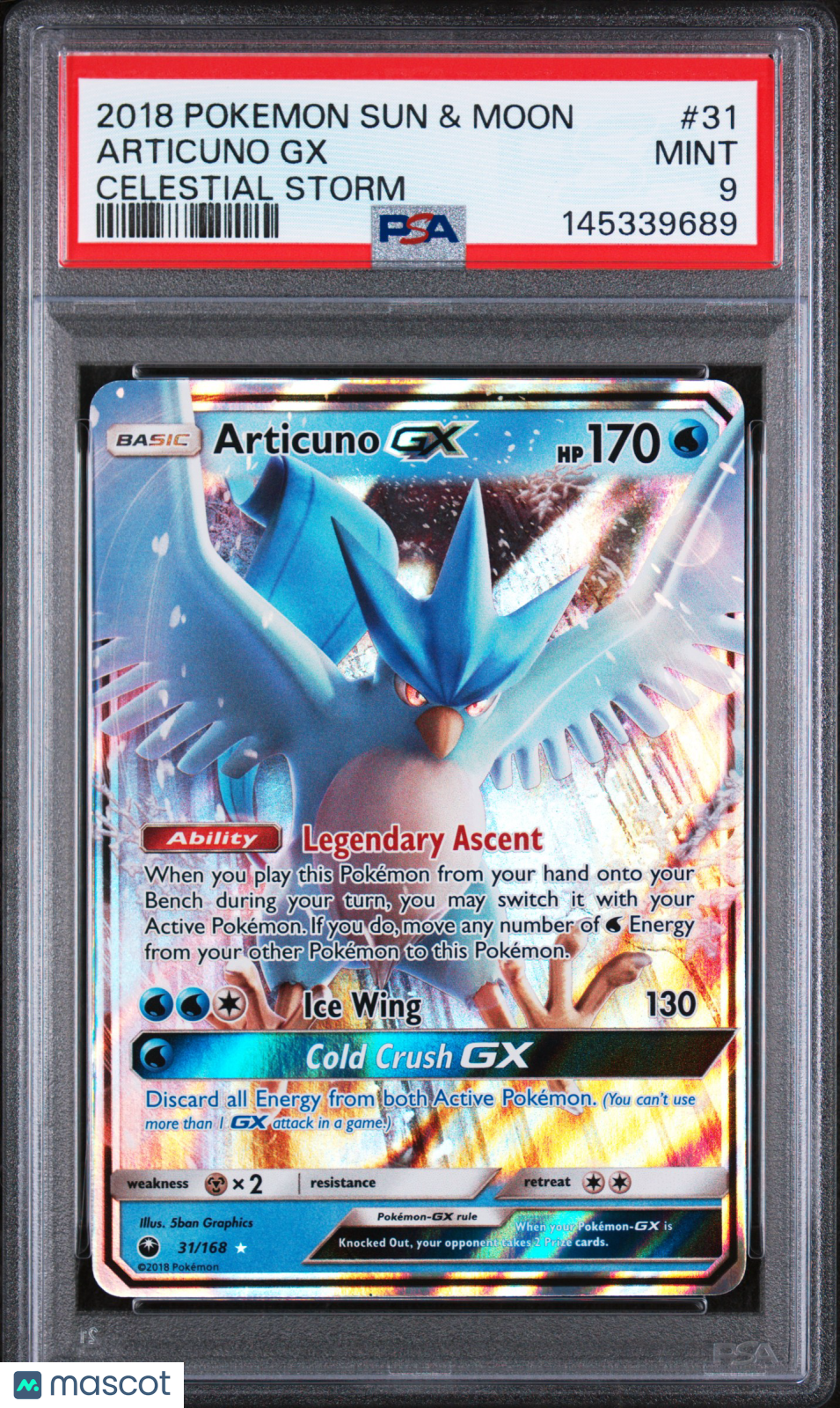 2018 Pokemon Sun & Moon Celestial Storm Articuno GX Foil Holo Full Art PSA 9 #31