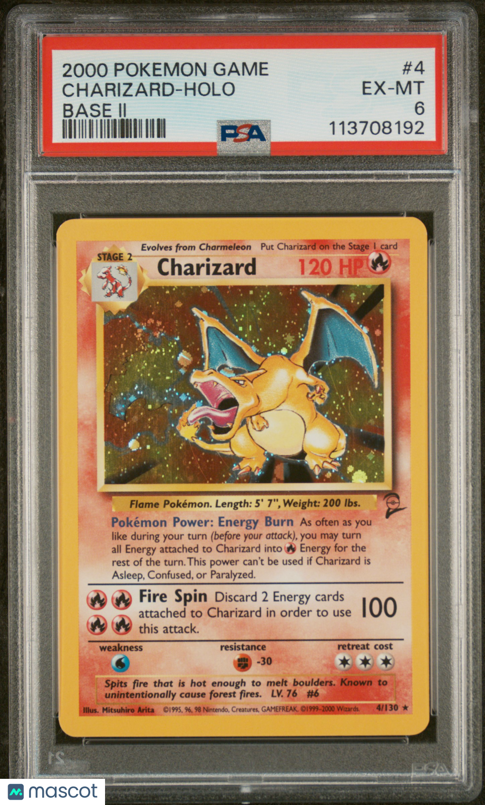 2000 Pokemon Game Base II Charizard #4 Base II Holo twirl PSA 6