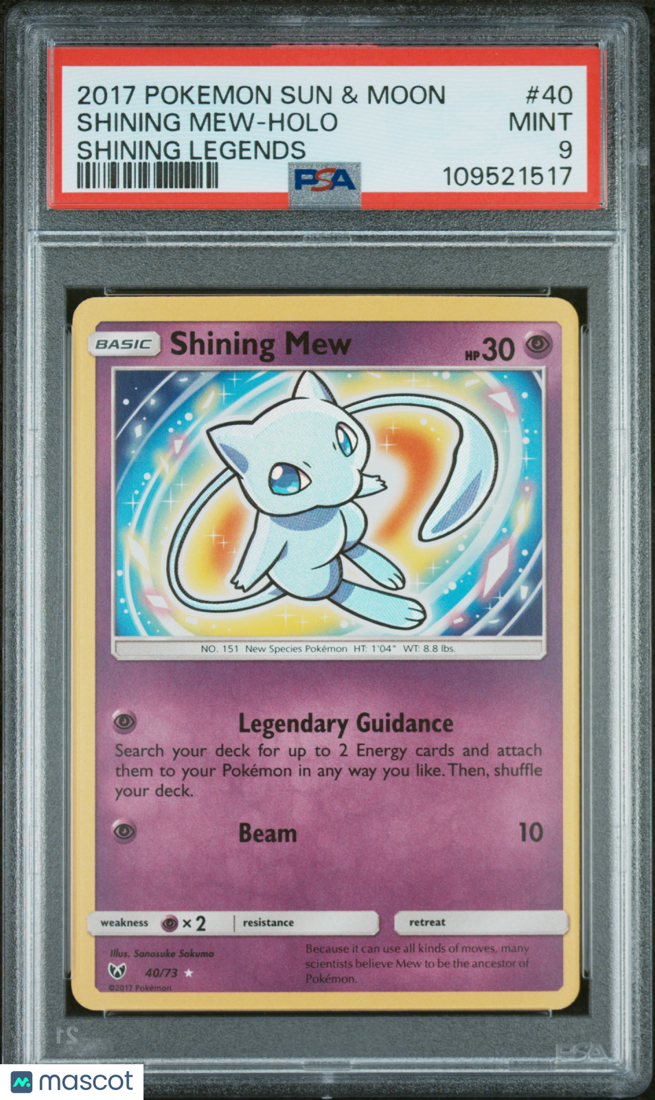 2017 Pokemon Sun & Moon Shining Legends Shining Mew #40 HOLO PSA 9 MINT