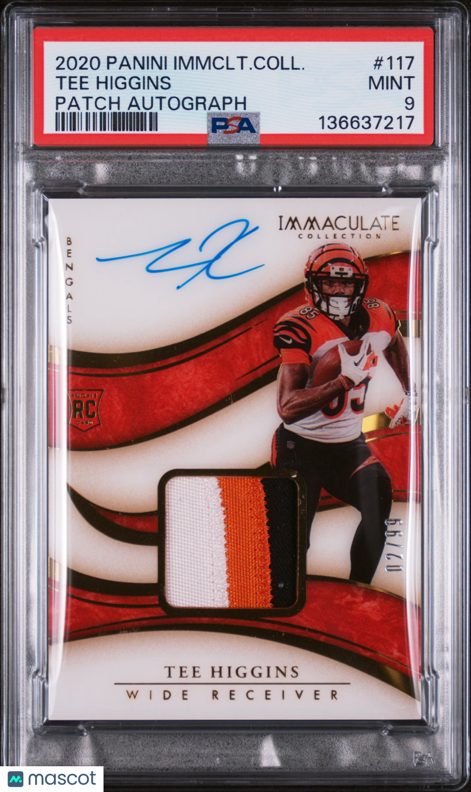 2020 Immaculate Coll Tee Higgins #117 Rookie Patch Autograph /99 Auto PSA 9