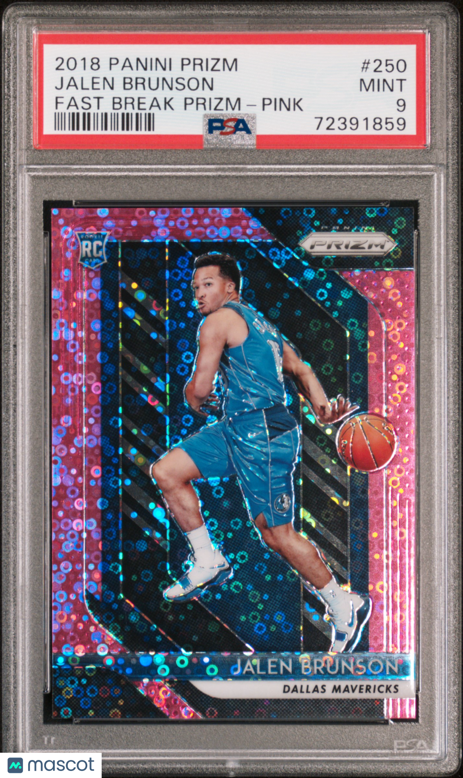 2018 Prizm Jalen Brunson #250 Fast Break Pink Rookie #11 /50 Jersey Number PSA 9