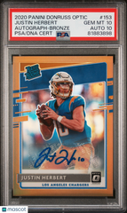 2020 Donruss Optic Justin Herbert #153 Rookie Autograph Bronze PSA 10 Auto 10