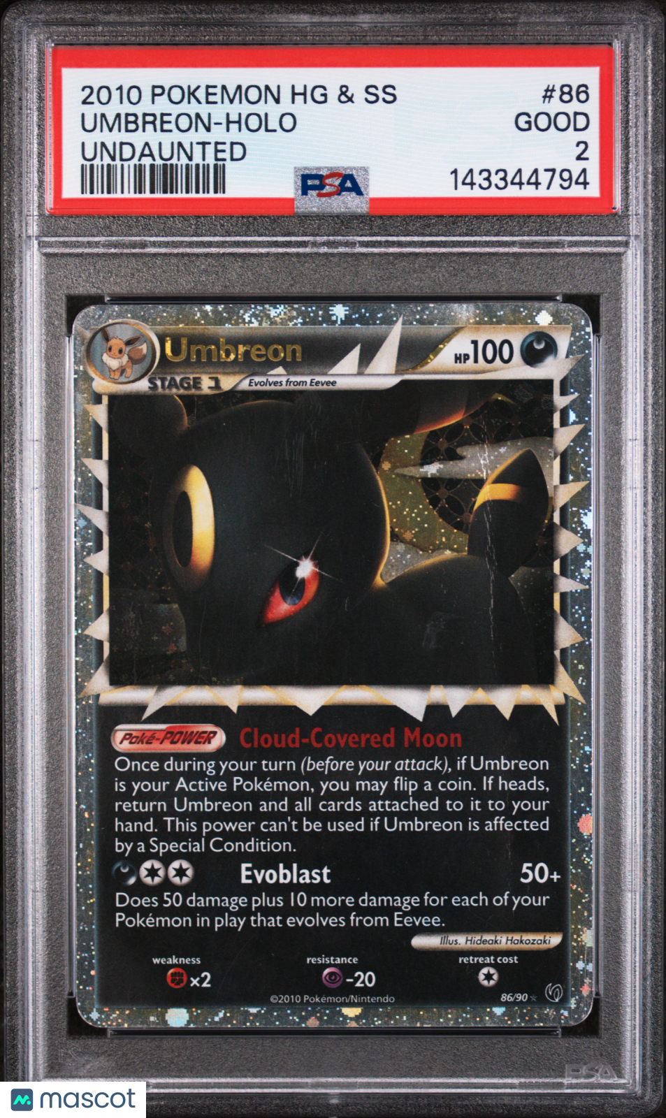 2010 Pokemon Heartgold & Soulsilver Undaunted Umbreon Holo PSA 2 #86