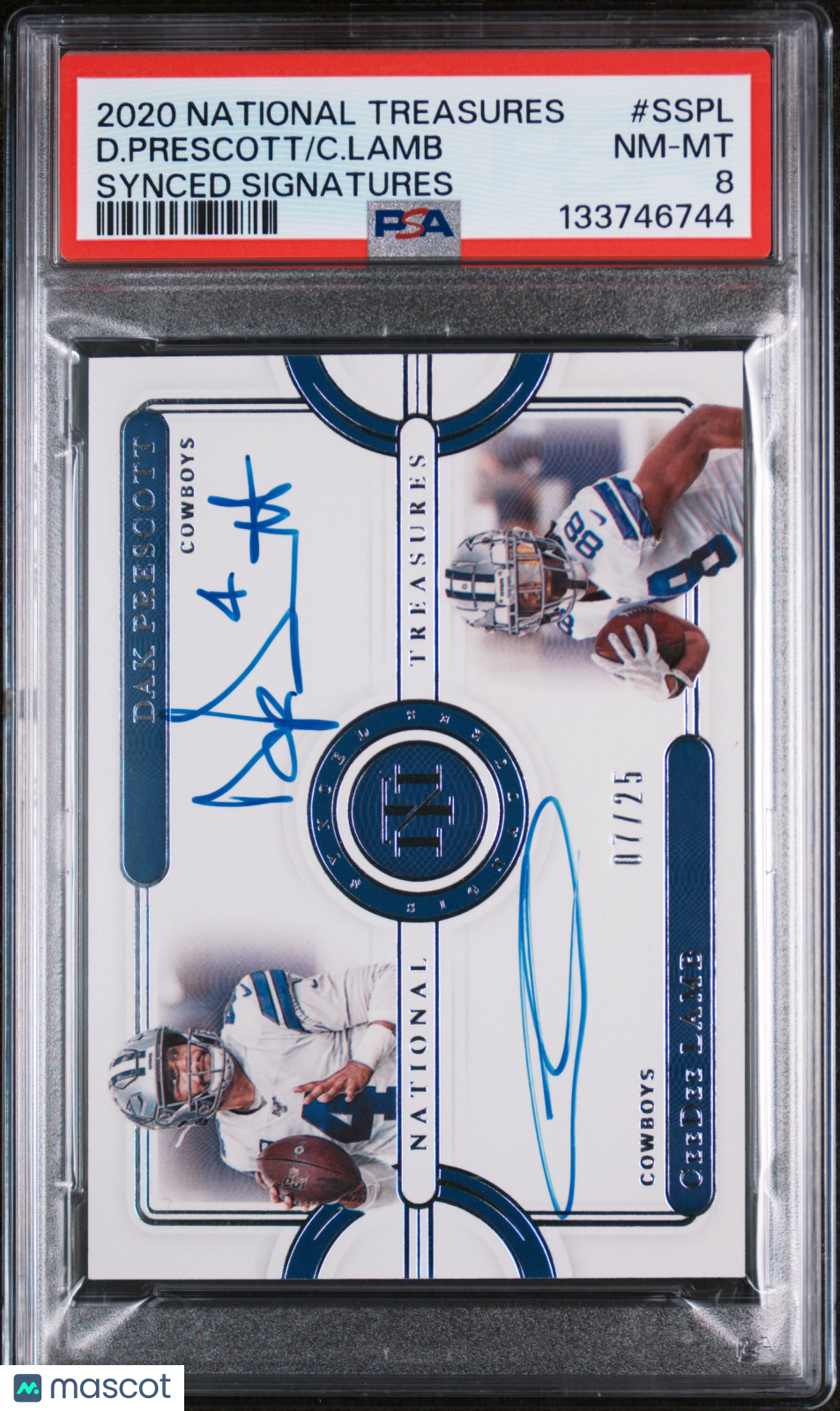 2020 National Treasures Signatures Prescott Ceedee Lamb Rookie /25 PSA 8 Auto