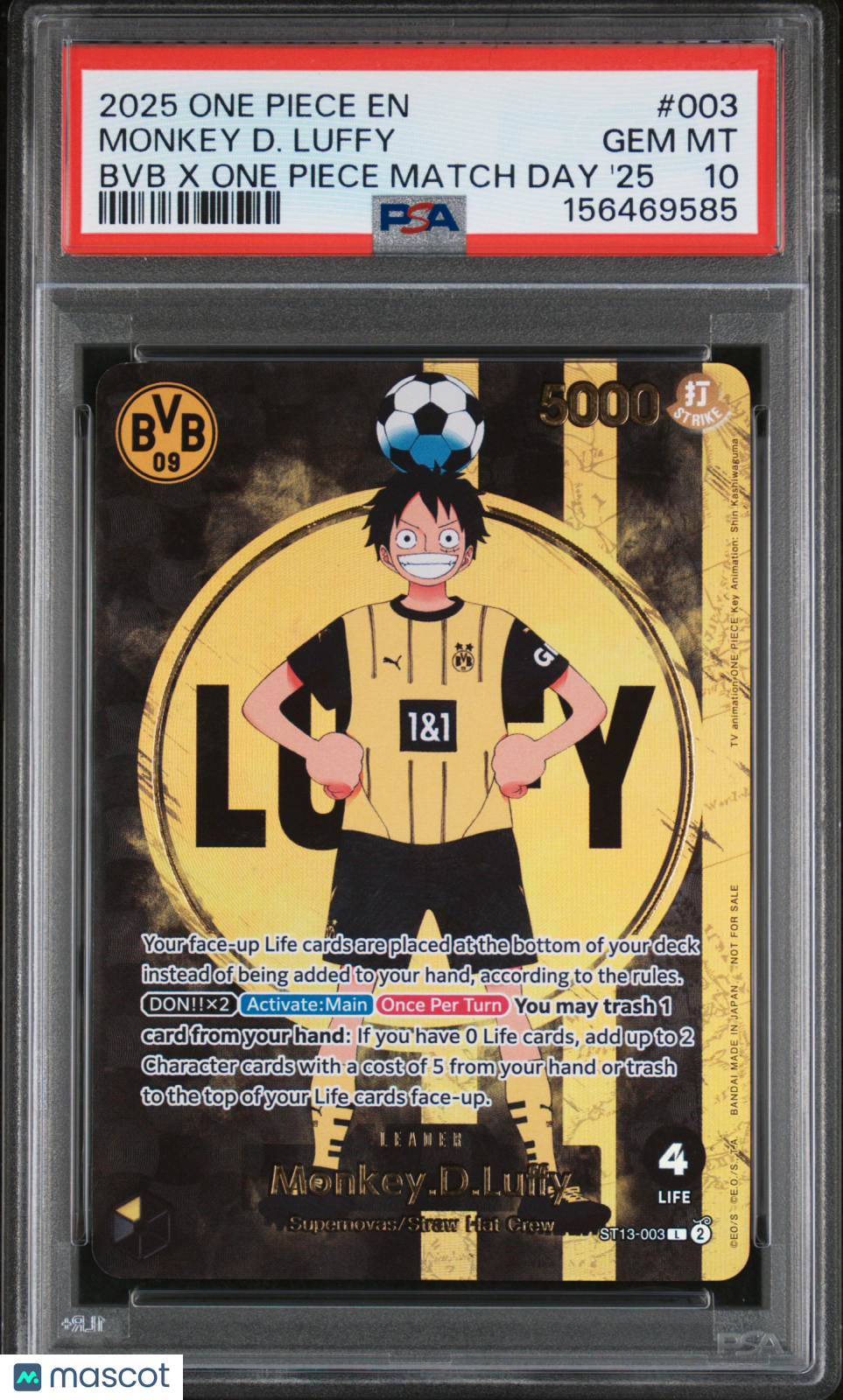 2025 One Piece Promos Monkey D. Luffy Foil BVB Soccer Match Day '25 PSA 10 #003