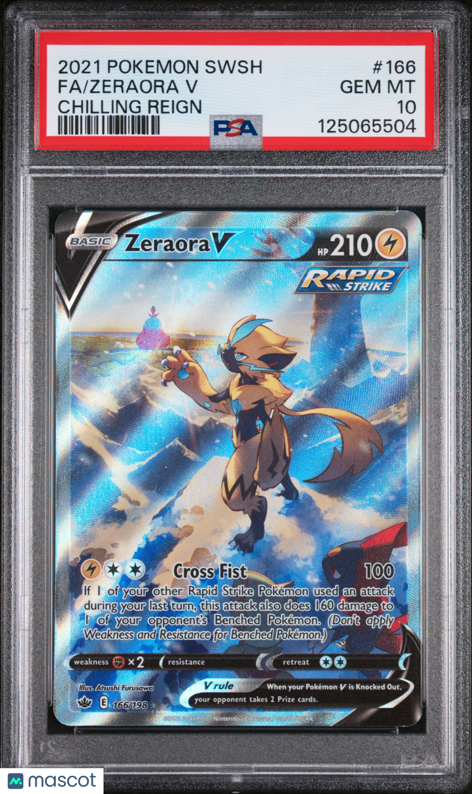 2021 Pokemon Sword & Shield Chilling Reign Zeraora V #166 Fa Full Art PSA 10 Gem