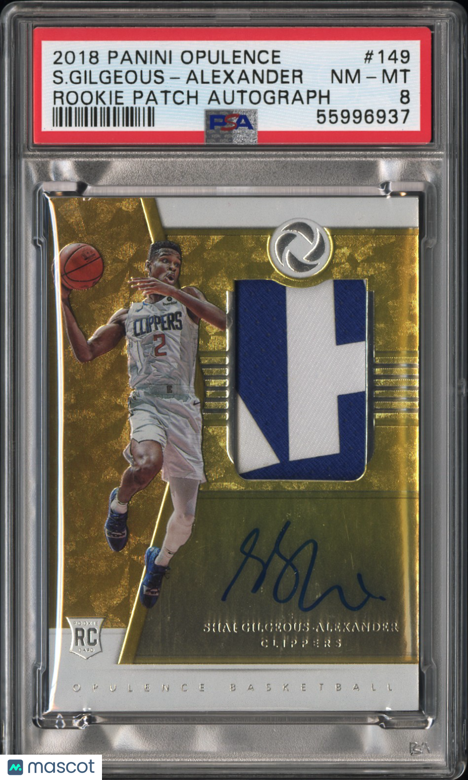 2018 Panini Opulence Shai Gilgeous-Alexander #149 Rookie Patch Auto /79 PSA 8
