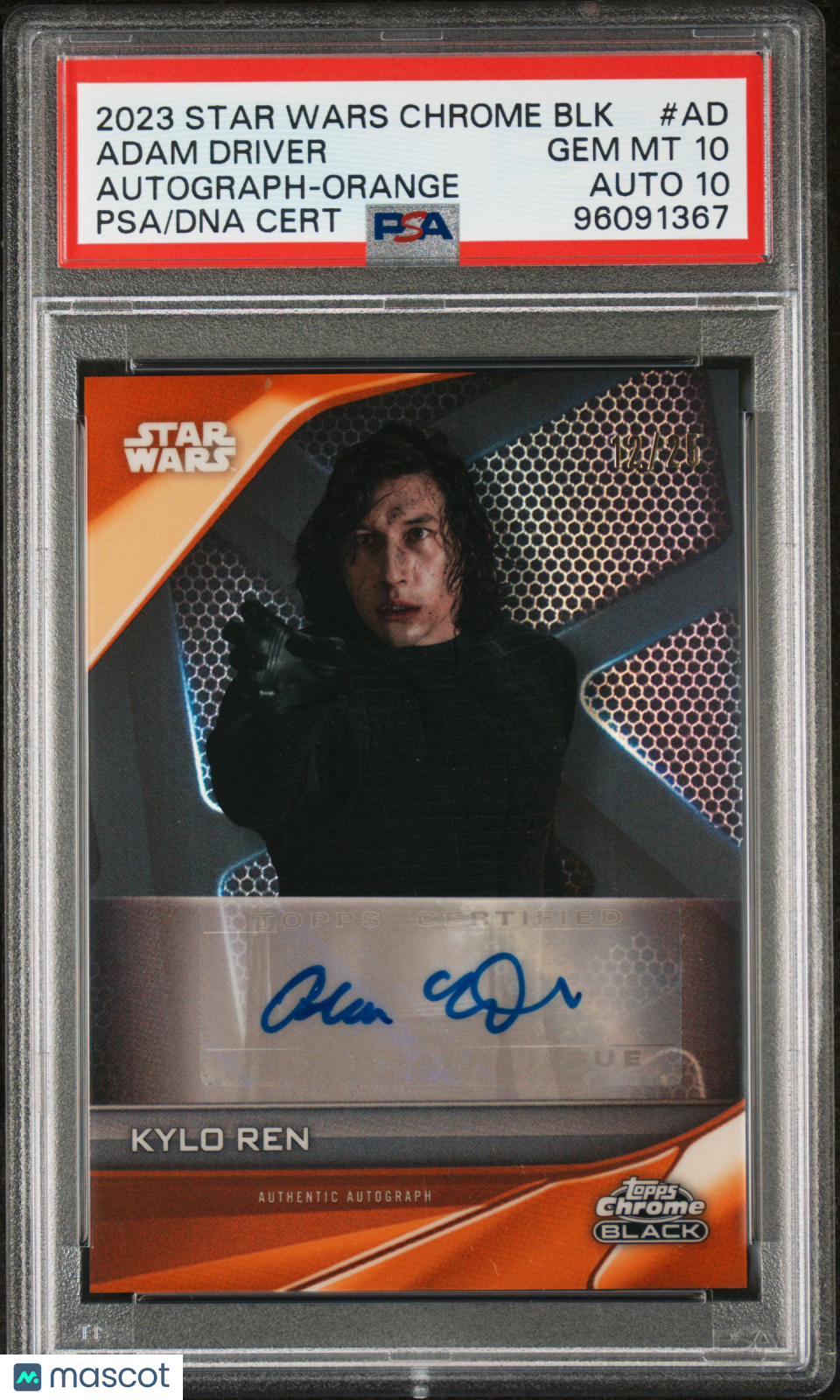 2023 Topps Star Wars Chrome Autograph Adam Driver REN Orange Auto/25 PSA 10/10