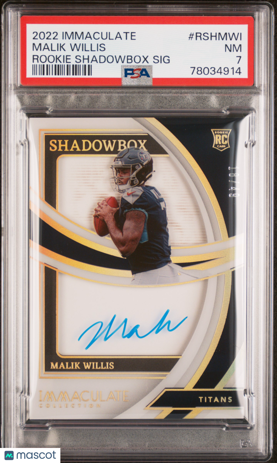 2022 Panini Immaculate Rookie Shadowbox Signatures Malik Willis #/150 Auto PSA 7