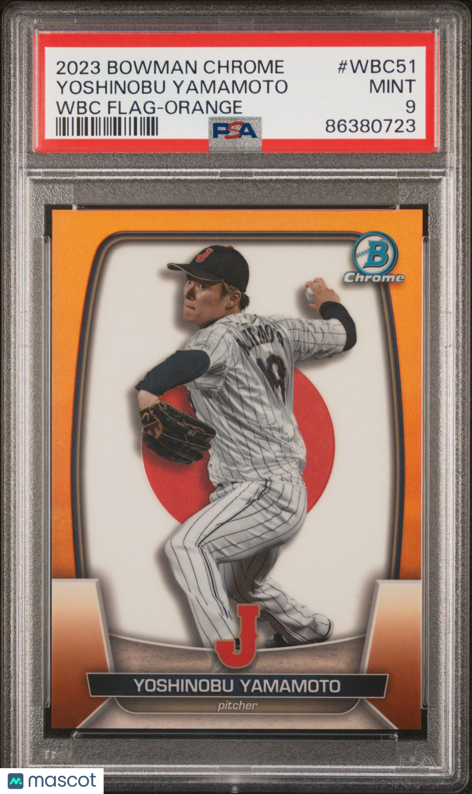‘23 Bowman Chrome Japan Flag Yoshinobu Yamamoto Pre Rookie WBC Orange 1/25 PSA 9