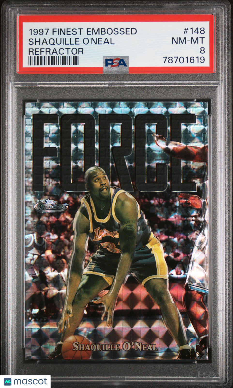1997 Finest Embossed Shaquille O'Neal #148 Refractor /263 Refractor PSA 8 Lakers
