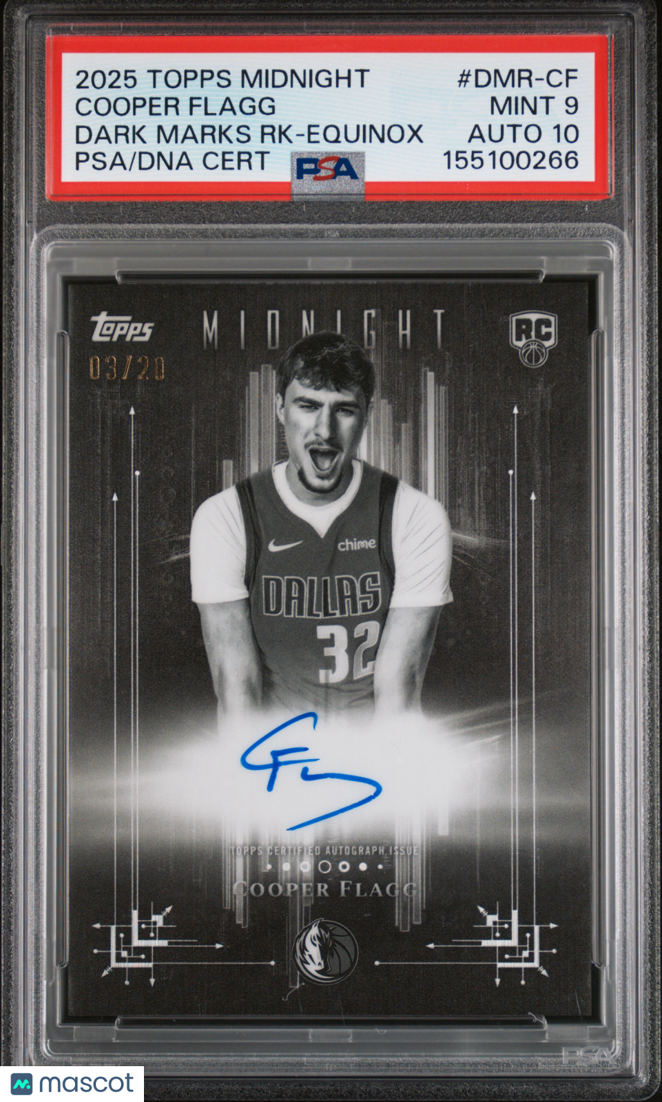 2025 Topps Midnight Dark Marks Rookie Cooper Flagg Equinox /20 PSA 9 Auto 10