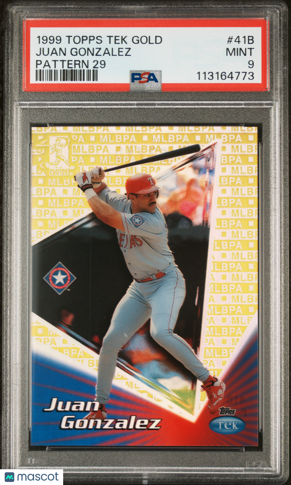 1999 Topps Tek Gold Juan Gonzalez #41B MLB LOGO #/10 Pattern 29 PSA 9