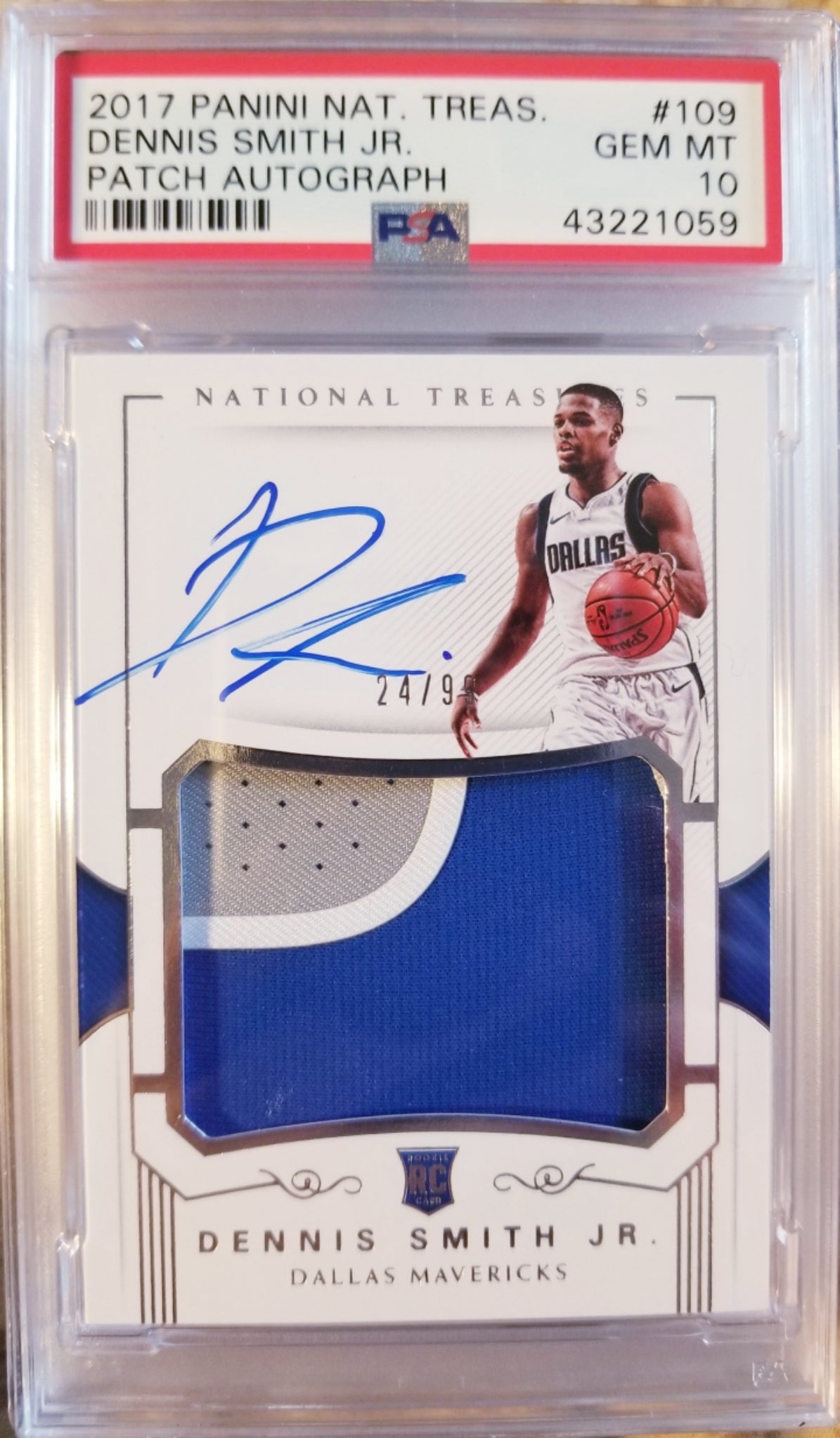 DENNIS SMITH JR 2017-18 NATIONAL TREASURES #/99 PATCH RC ROOKIE AUTO PSA 10 GEM KNICKS