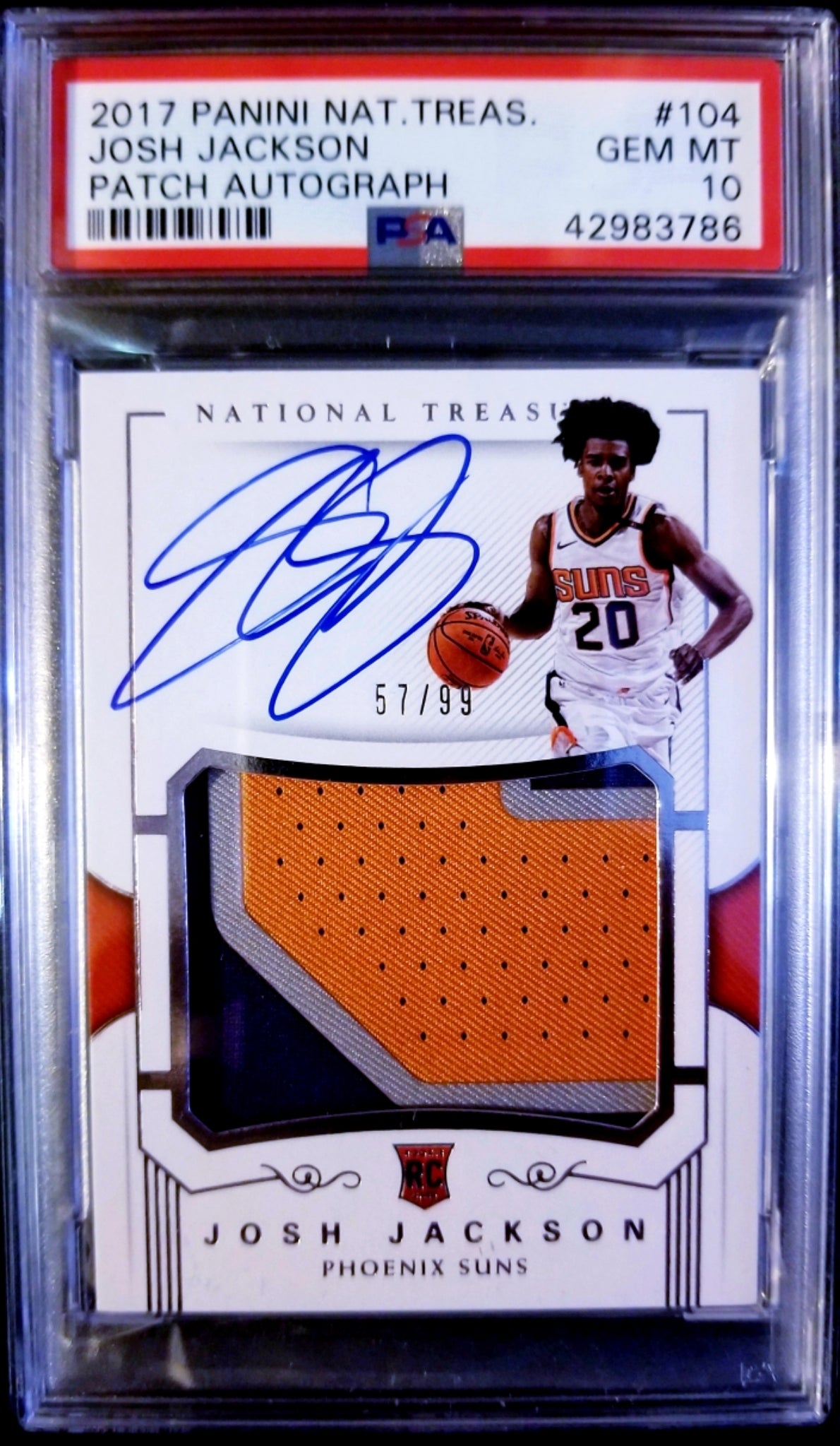 JOSH JACKSON 2017-18 NATIONAL TREASURES #/99 PATCH RC ROOKIE AUTO PSA 10 GEM GRIZZLIES