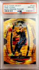 TRAE YOUNG 2018-19 SELECT FOTL NEON ORANGE PRIZM ROOKIE RC #/13 PSA 10 GEM MINT HAWKS