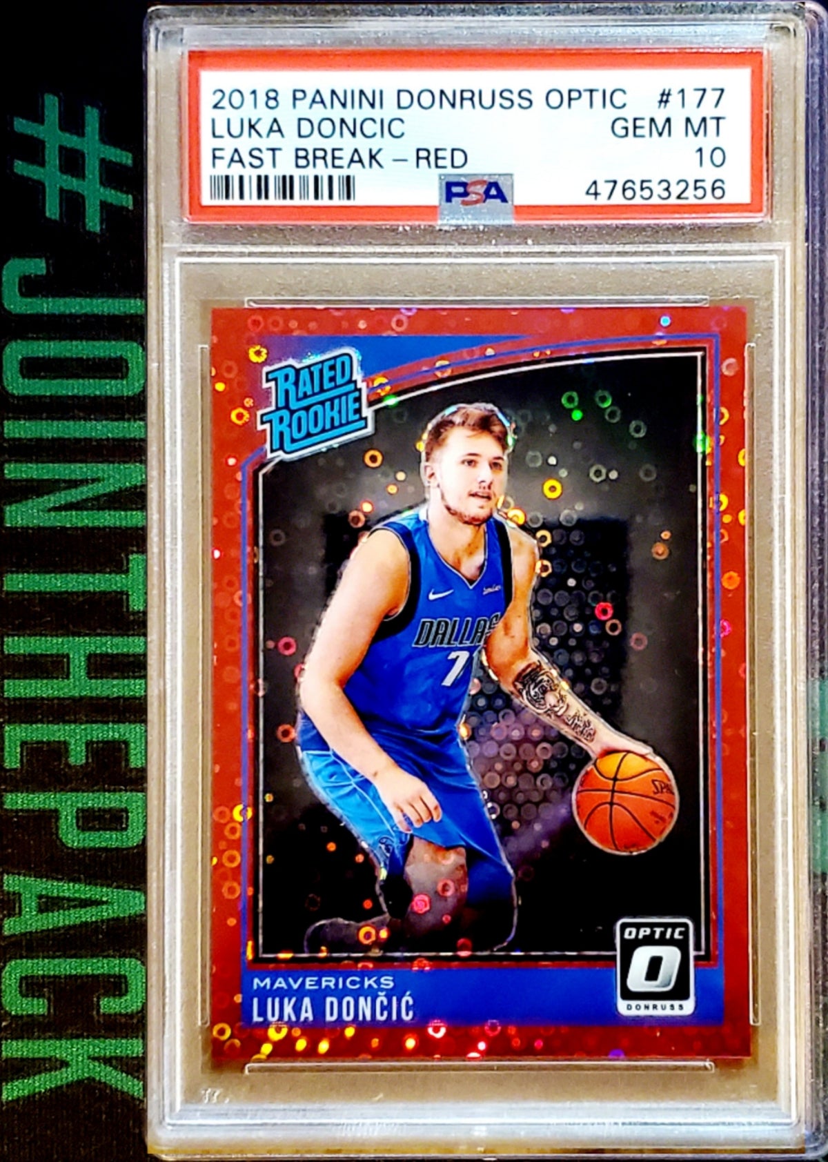 LUKA DONCIC 2018-19 OPTIC FASTBREAK RATED ROOKIE RED DISCO PRIZM #/85 SP PSA 10 GEM MAVS