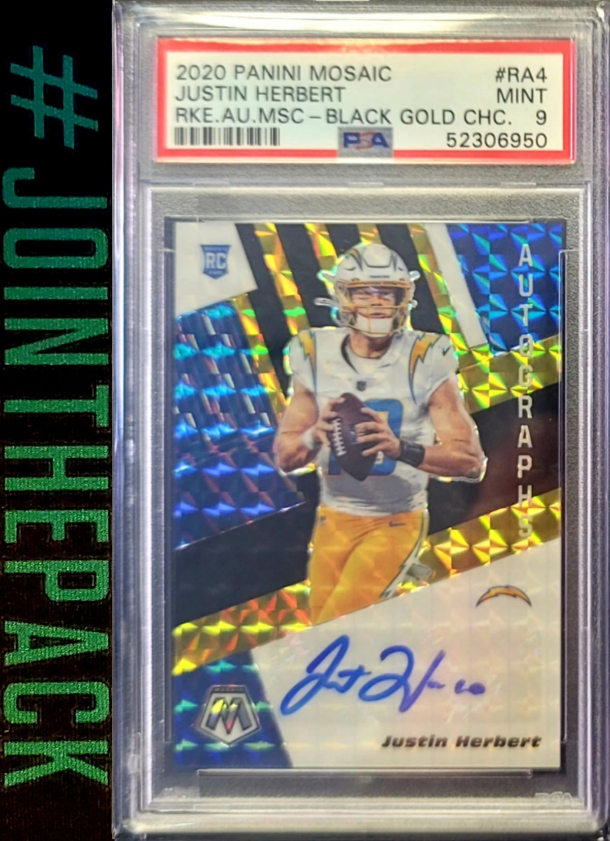 JUSTIN HERBERT 2020 MOSAIC BLACK GOLD PRIZM ROOKIE AUTO #8/8 1/1 PSA 9 MINT CHARGERS