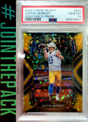 JUSTIN HERBERT 2020 SELECT GOLD PRIZM CLUB LEVEL #/10 ROOKIE RC SSP PSA 10 POP1 GEM MINT CHARGERS