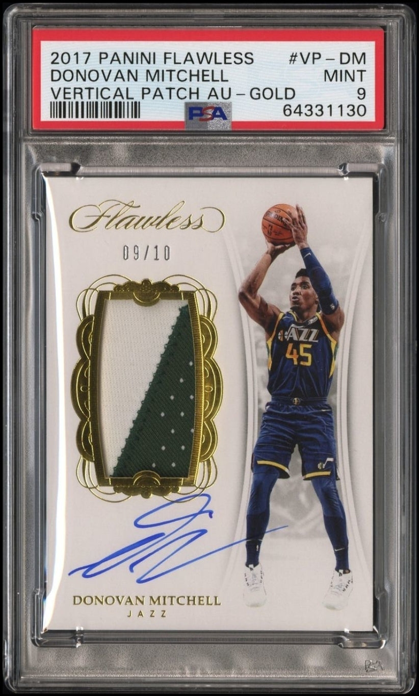 DONOVAN MITCHELL 2017-18 PANINI FLAWLESS AUTO PATCH ROOKIE GOLD RPA #/10 PSA 9 POP1