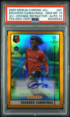 EDUARDO CAMAVINGA 2020 TOPPS CHROME MERLIN ORANGE REFRACTOR ROOKIE AUTO #/25 PSA 10