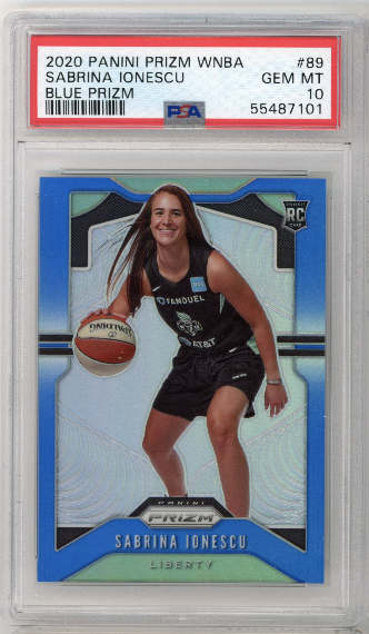 SABRINA IONESCU 2020 PANINI PRIZM WNBA BLUE PRIZM #147/148 PSA 10 ROOKIE LIBERTY