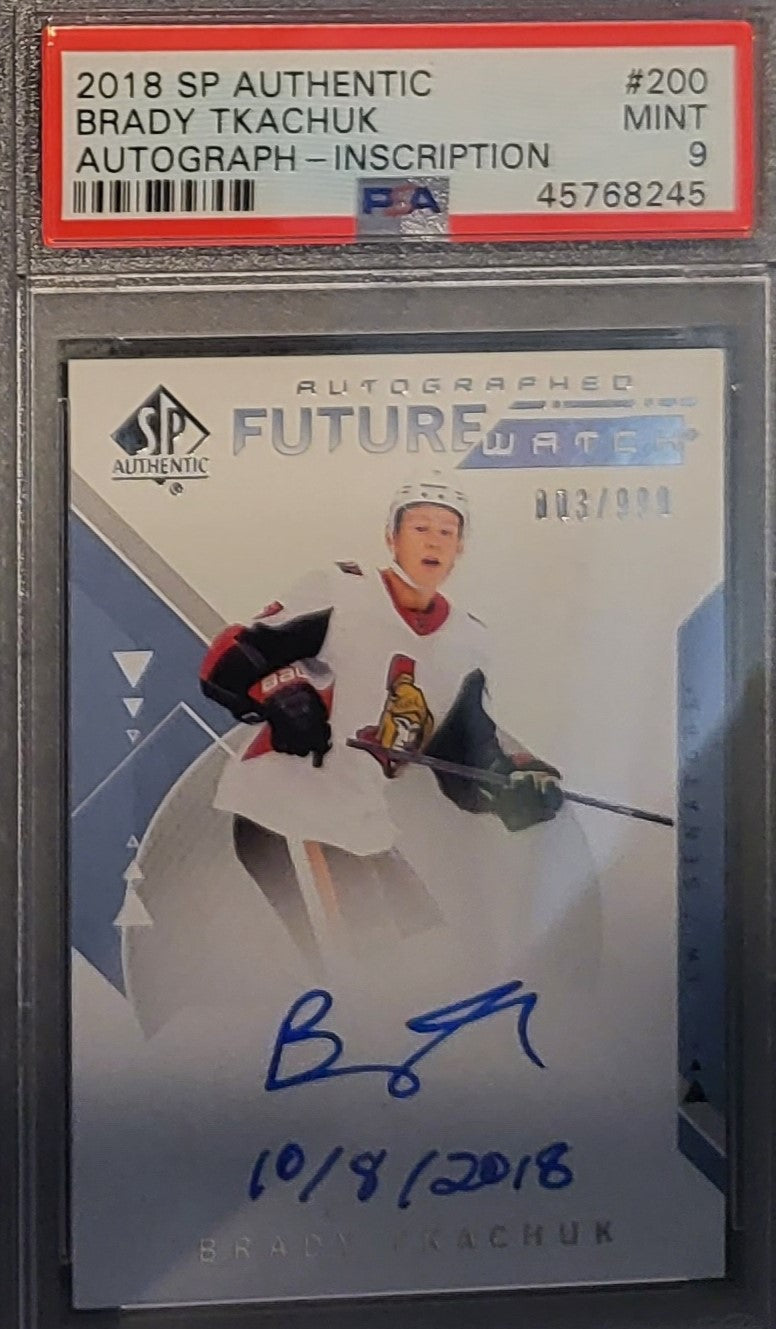 2018 SP AUTHENTIC HOCKEY BRADY TKACHUK AUTOGRAPH-INSCRIPTION #200 MINT 9