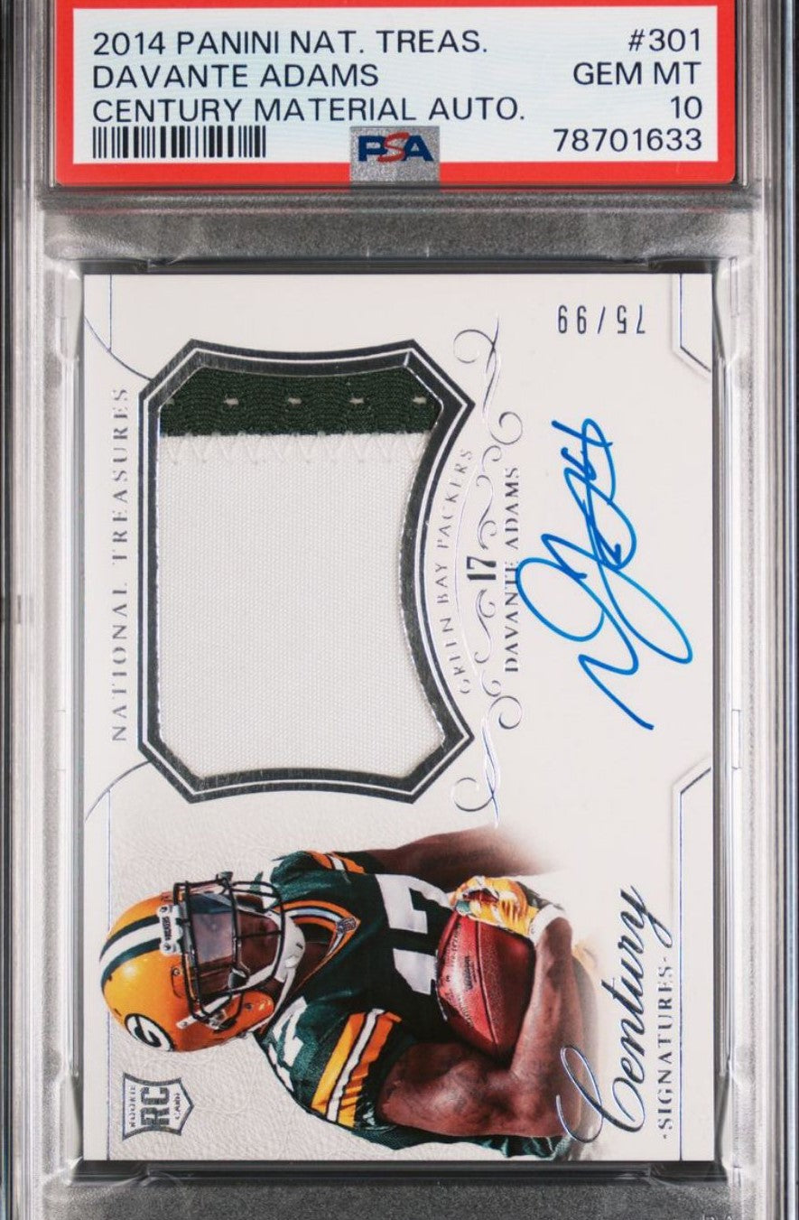 2014 PANINI NATIONAL TREASURES FOOTBALL DAVANTE ADAMS CENTURY MATERIAL AUTO. #301 GEM MT 10