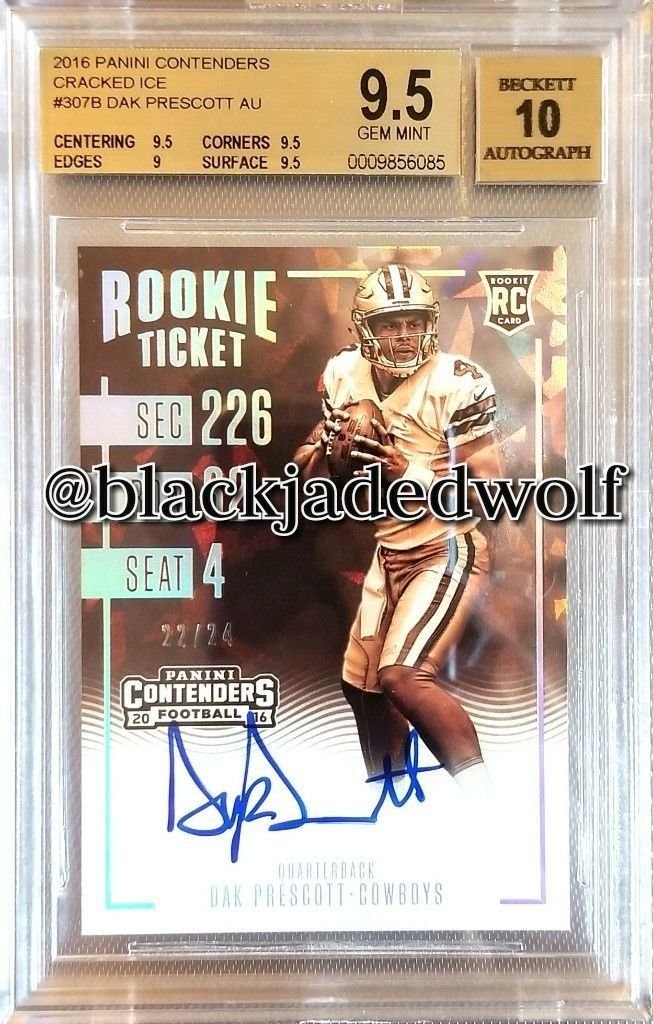 DAK PRESCOTT 2016 CONTENDERS SEPIA CRACKED ICE AUTO ROOKIE #/24 BGS 9.5/10 GEM