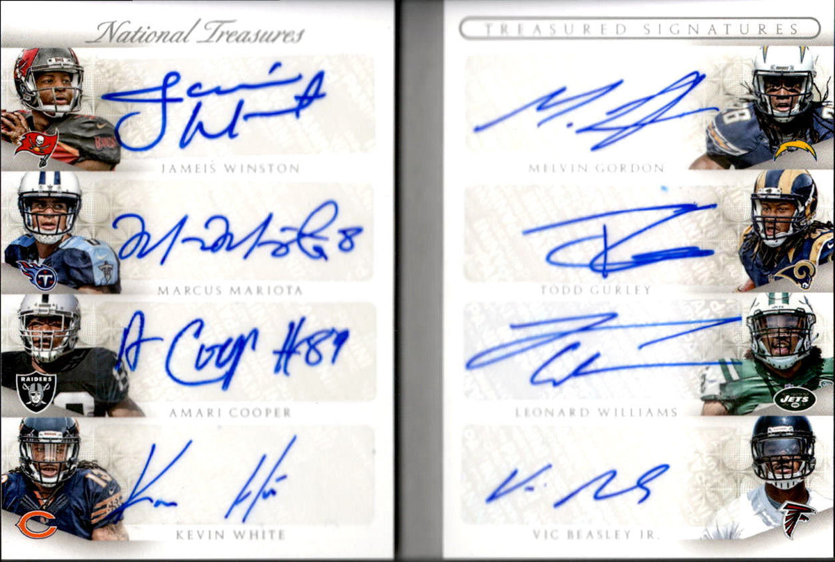 WINSTON MARIOTA COOPER GURLEY 2015 NATIONAL TREASURES CHEST ROOKIE AUTO /10