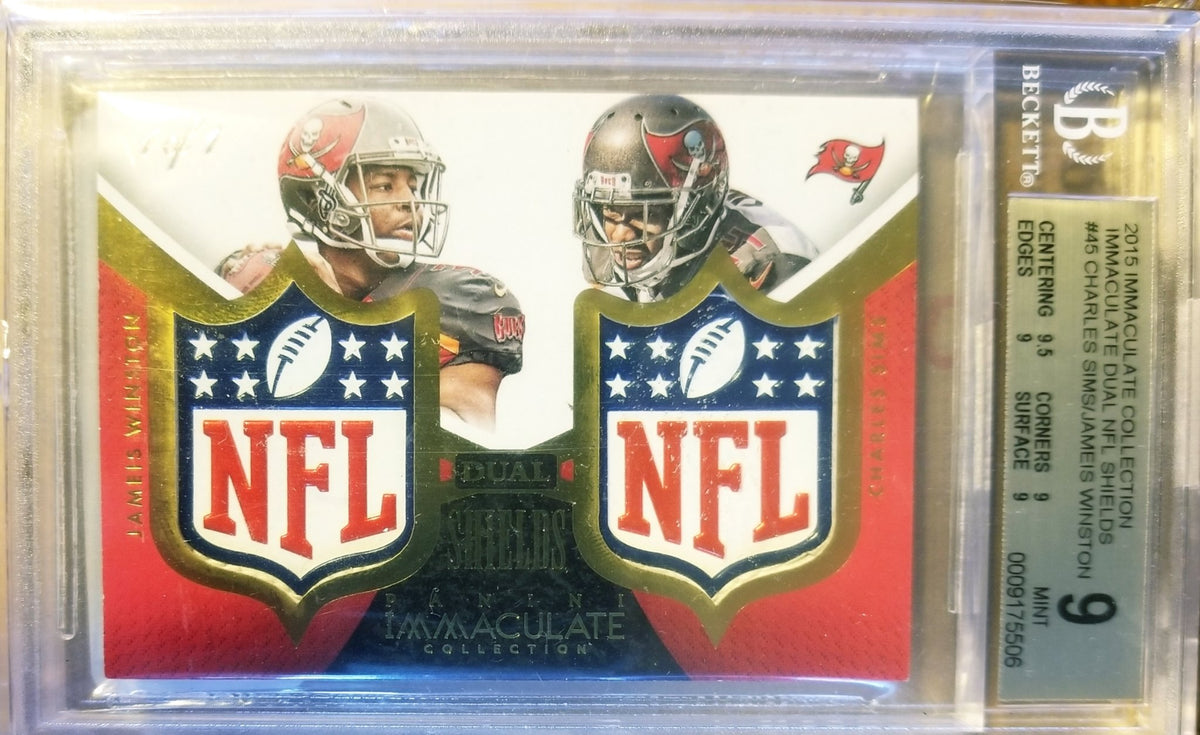 CHARLES SIMS/ JAMEIS WINSTON 2015 IMMACULATE #1/1 NFL LOGO SHIELD ROOKIE BGS 9