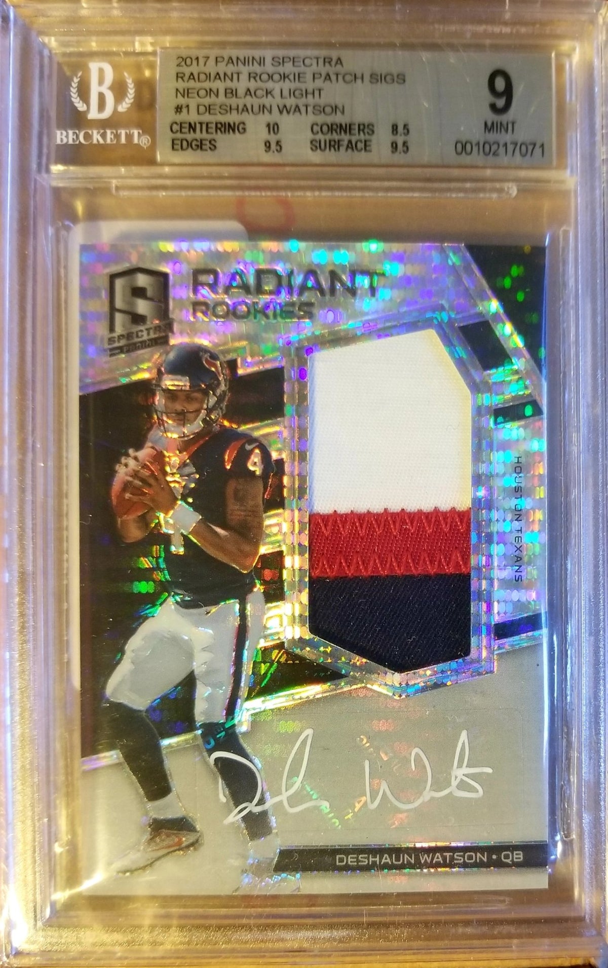 DESHAUN WATSON 2017 SPECTRA #/10 BLACK PRIZM PATCH AUTO RC BGS 9/10 TEXANS