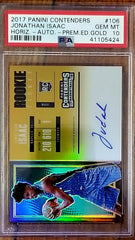 JONATHAN ISAAC 2017-18 CONTENDERS HORIZONTAL GOLD PRIZM AUTO RC #/10 PSA 10