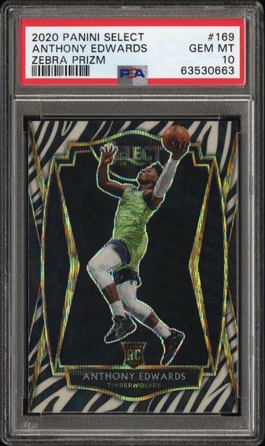 2020 PANINI SELECT ANTHONY EDWARDS ZEBRA PRIZM #169 PSA 10